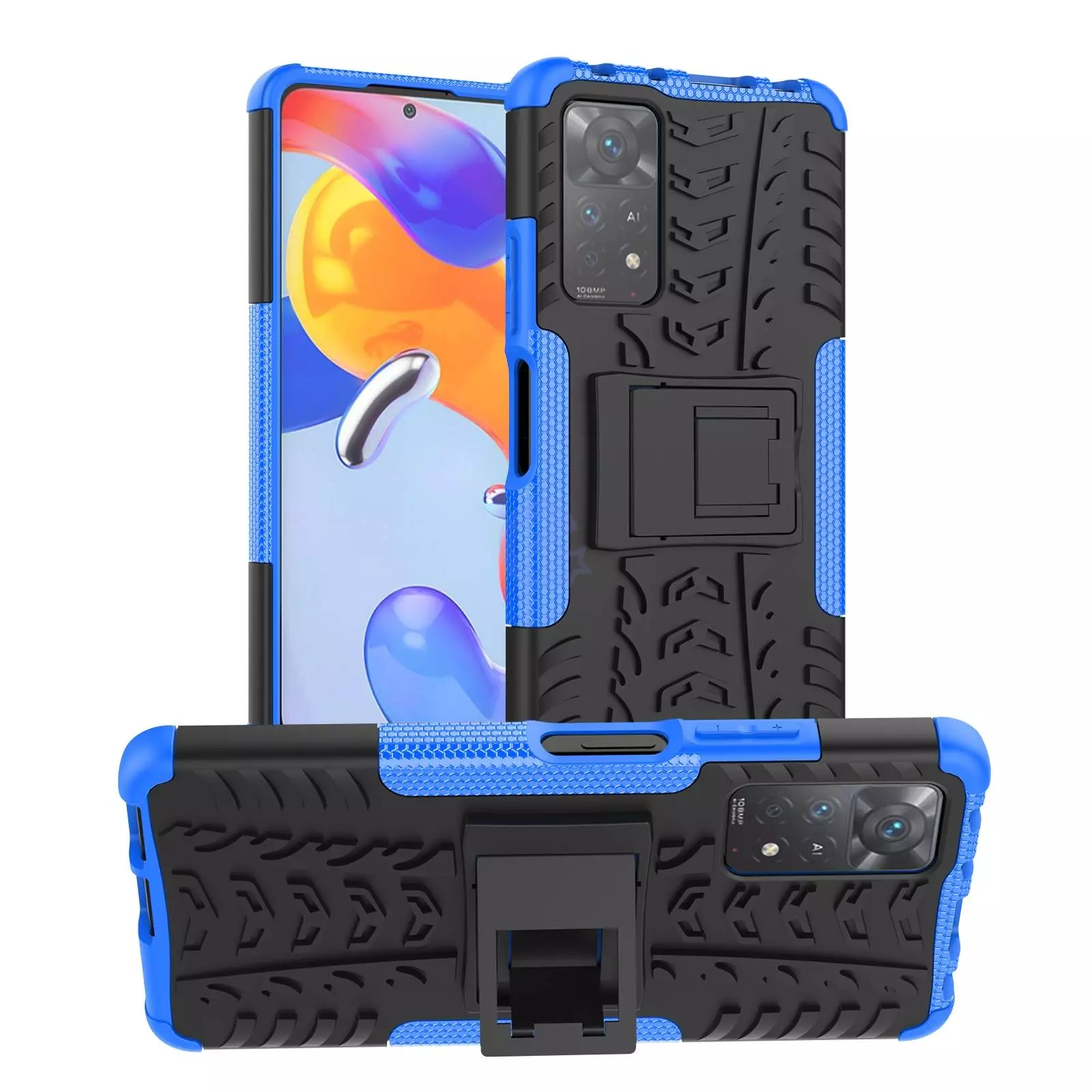 Противоударный чехол бампер для Xiaomi Redmi Note 11 Pro Plus 5G Nevellya Case (встроенная подставка) Blue (Синий)