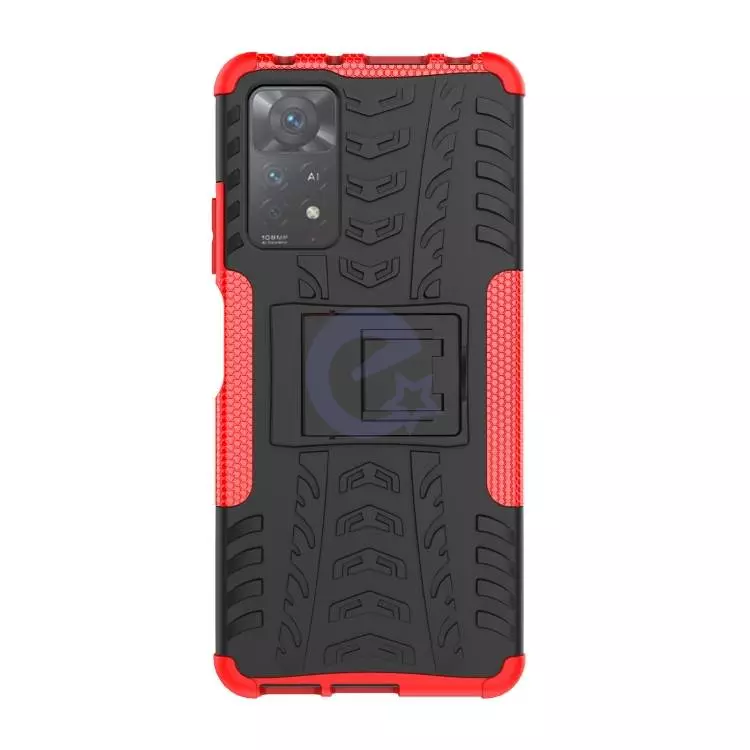 Противоударный чехол бампер для Xiaomi Redmi Note 11 Pro Plus 5G Nevellya Case (встроенная подставка) Red (Красный)