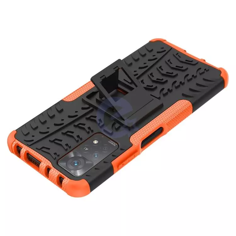 Противоударный чехол бампер для Xiaomi Redmi Note 11 Pro Plus 5G Nevellya Case (встроенная подставка) Orange (Оранжевый)