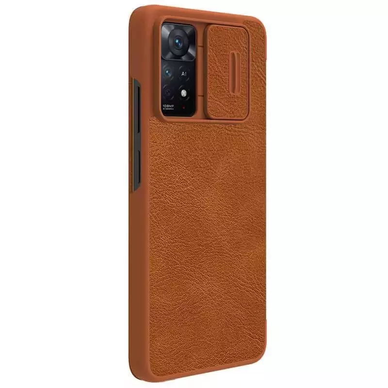 Чохол книжка Nillkin Qin Pro (шторка на камеру) для Xiaomi Poco F4 GT / Redmi K50 Gaming Brown (Коричневий)