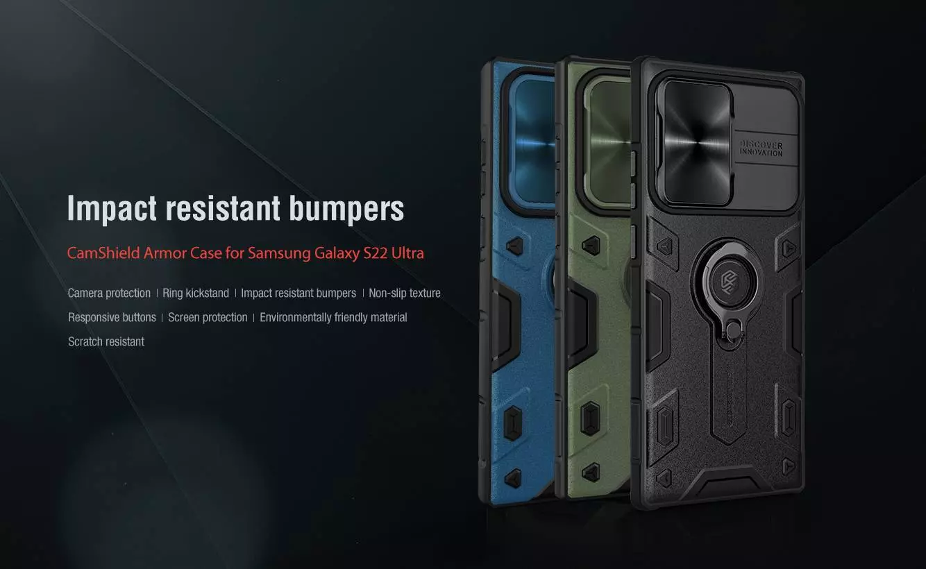 Противоударный чехол бампер Nillkin CamShield Armor (шторка на камеру) для Samsung Galaxy S22 Ultra Blue (Синий) Противоударный чехол бампер Nillkin CamShield Armor (шторка на камеру) для Samsung Galaxy S22 Ultra Blue (Синий)