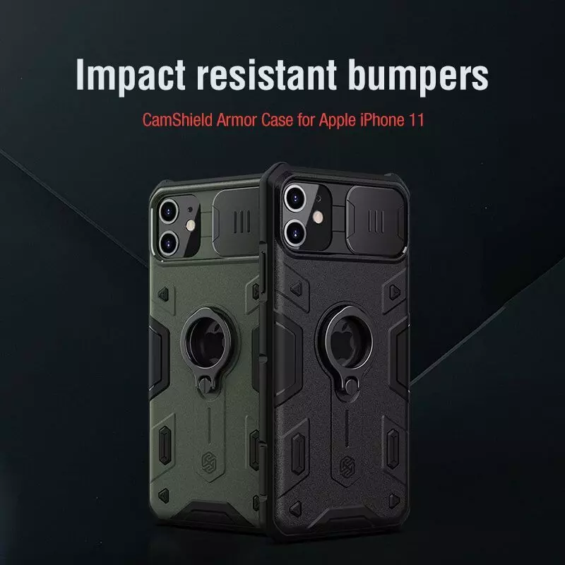 Противоударный чехол бампер Nillkin CamShield Armor (шторка на камеру) для iPhone 11 Black (Черный)