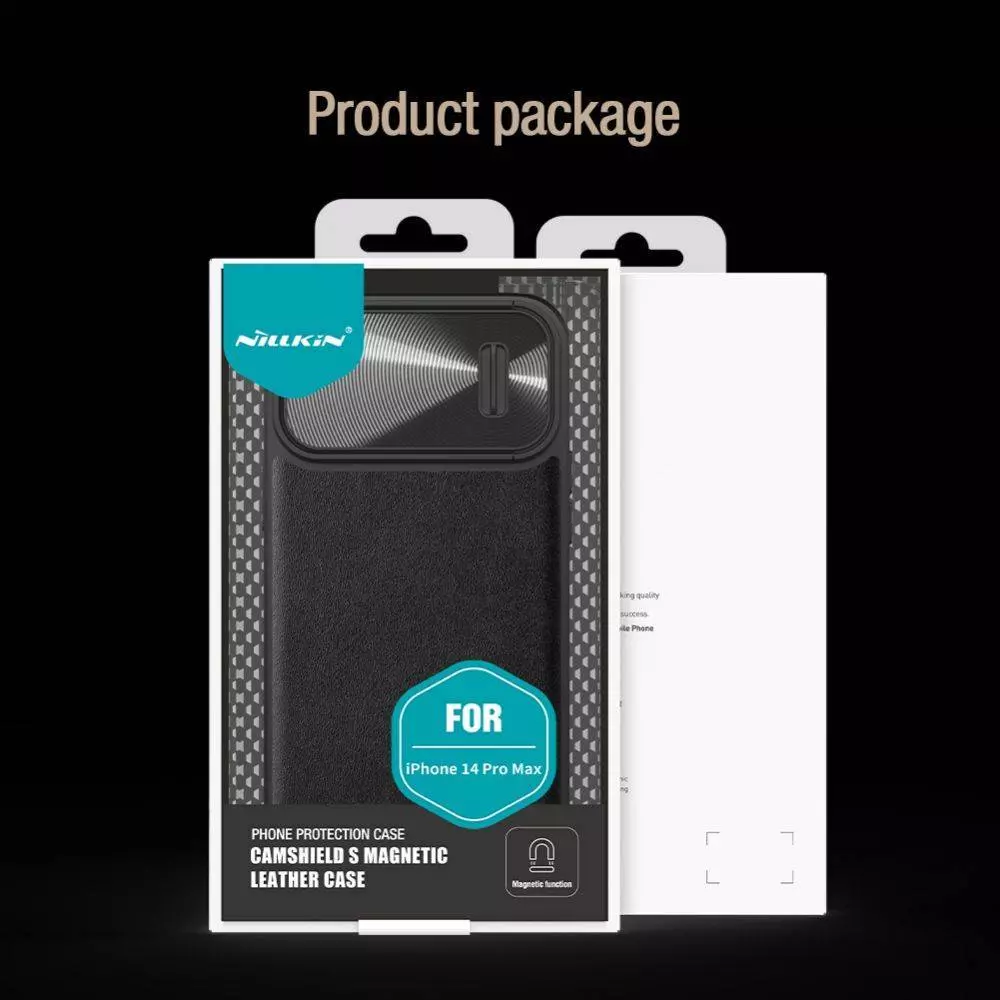 Противоударный чехол бампер Nillkin CamShield Leather S Magnetic (шторка на камеру) для iPhone 14 Pro Max Green (Зеленый)