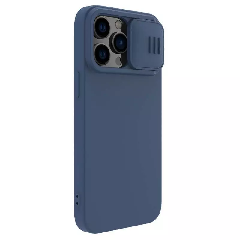Противоударный чехол бампер Nillkin CamShield Silky Magnetic Silicone (шторка на камеру) для iPhone 14 Pro Max Midnight Blue (Темно Синий)