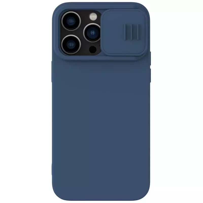 Противоударный чехол бампер Nillkin CamShield Silky Magnetic Silicone (шторка на камеру) для iPhone 14 Pro Max Midnight Blue (Темно Синий)