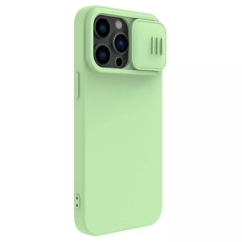 Противоударный чехол бампер Nillkin CamShield Silky Magnetic Silicone (шторка на камеру) для iPhone 14 Pro Max Midnight Blue (Темно Синий)