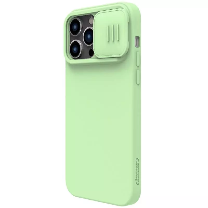 Противоударный чехол бампер Nillkin CamShield Silky Magnetic Silicone (шторка на камеру) для iPhone 14 Pro Max Midnight Blue (Темно Синий)