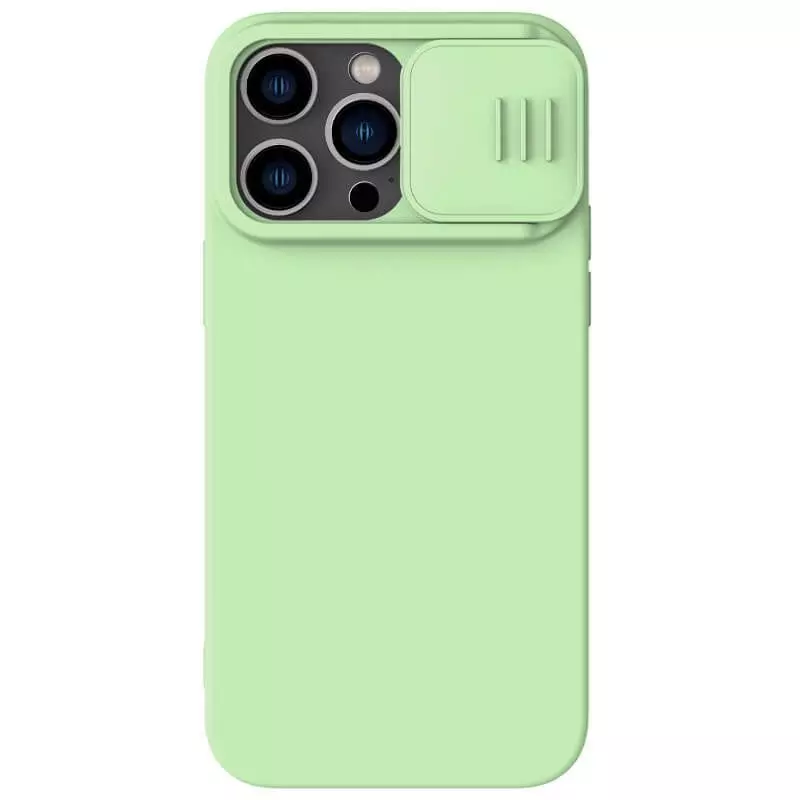 Противоударный чехол бампер Nillkin CamShield Silky Magnetic Silicone (шторка на камеру) для iPhone 14 Pro Max Midnight Blue (Темно Синий)