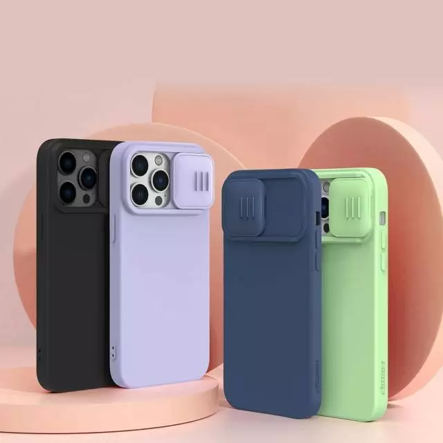 Противоударный чехол бампер Nillkin CamShield Silky Magnetic Silicone (шторка на камеру) для iPhone 14 Pro Max Midnight Blue (Темно Синий)