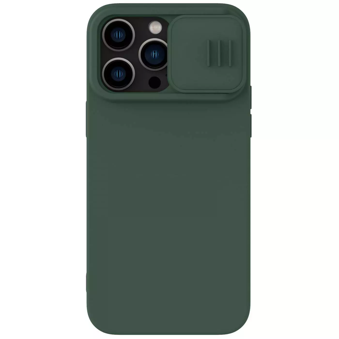 Противоударный чехол бампер Nillkin CamShield Silky Magnetic Silicone (шторка на камеру) для iPhone 14 Pro Max Foggy Green (Зеленый)