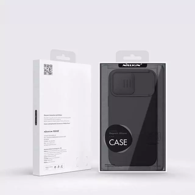 Противоударный чехол бампер Nillkin CamShield Silky Magnetic Silicone (шторка на камеру) для iPhone 14 Pro Max Midnight Blue (Темно Синий)
