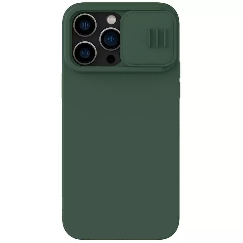 Противоударный чехол бампер Nillkin CamShield Silky Magnetic Silicone (шторка на камеру) для iPhone 14 Pro Max Elegant Black (Черный)