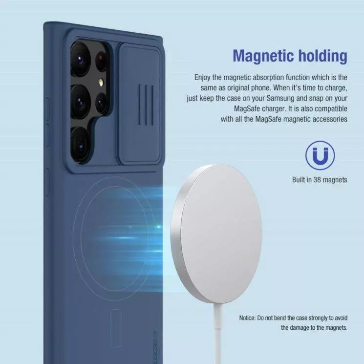 Противоударный чехол бампер Nillkin CamShield Silky Silicone (шторка на камеру) для Samsung Galaxy S23 Ultra Midnight Blue (Темно Синий)