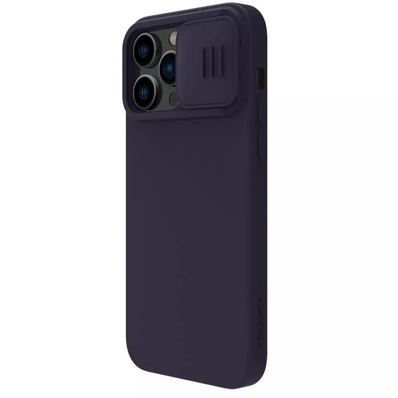 Противоударный чехол бампер Nillkin CamShield Silky Silicone (шторка на камеру) для iPhone 14 Pro Max Dark Purple (Темно Фиолетовый)