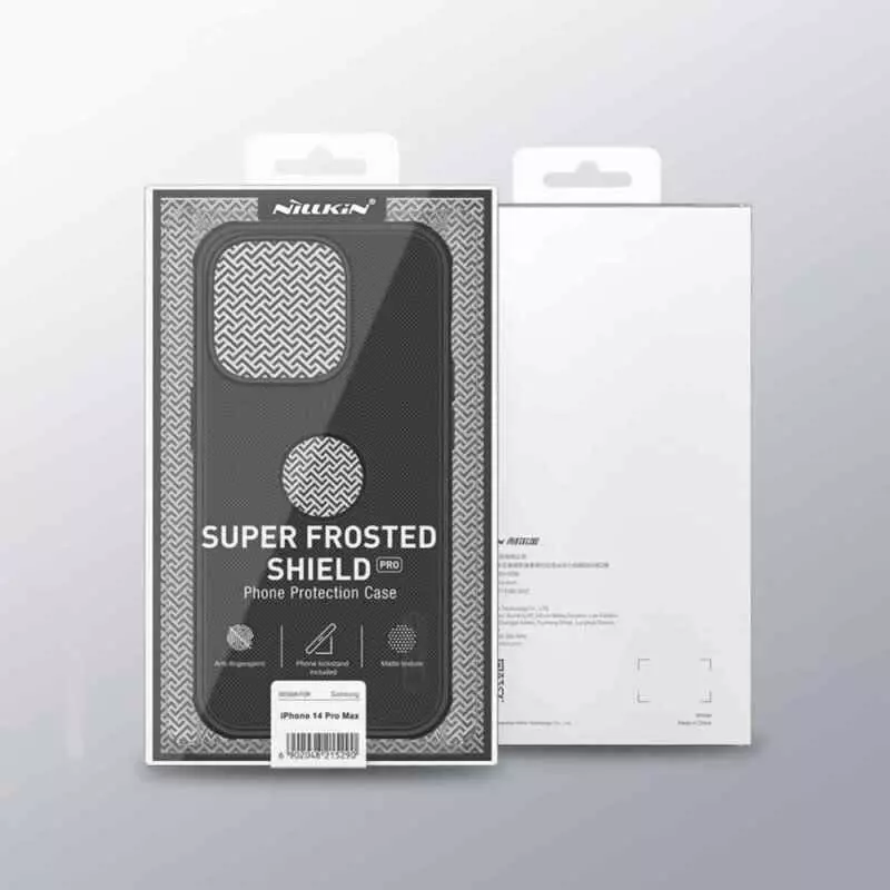Противоударный чехол бампер Nillkin Super Frosted Shield Pro (с вырезом под бренд) для iPhone 14 Pro Max Black (Черный) Противоударный чехол бампер Nillkin Super Frosted Shield Pro (с вырезом под бренд) для iPhone 14 Pro Max Black (Черный)