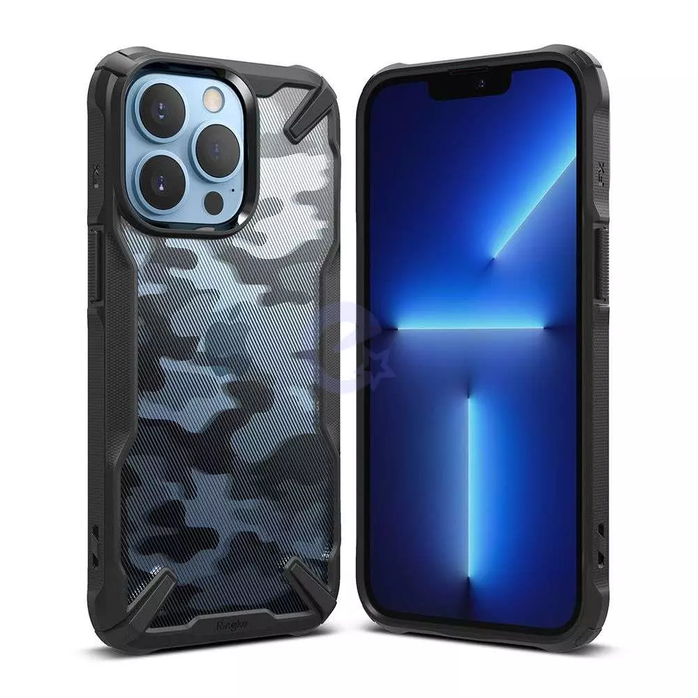 Противоударный чехол бампер Ringke Fusion-X для iPhone 14 Pro Max Camo / Black (Камуфляж / Черный)