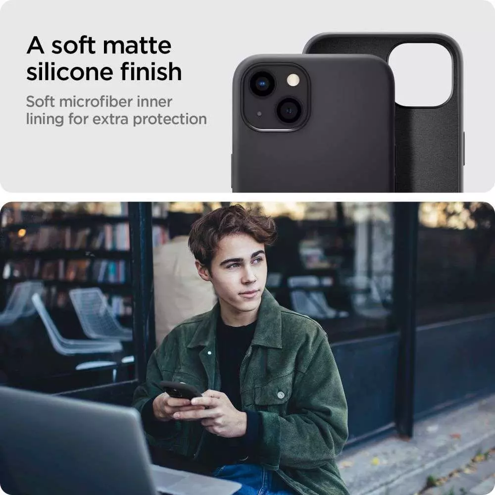 Противоударный чехол бампер Spigen Silicone Fit для iPhone 14 Plus Black (Черный)