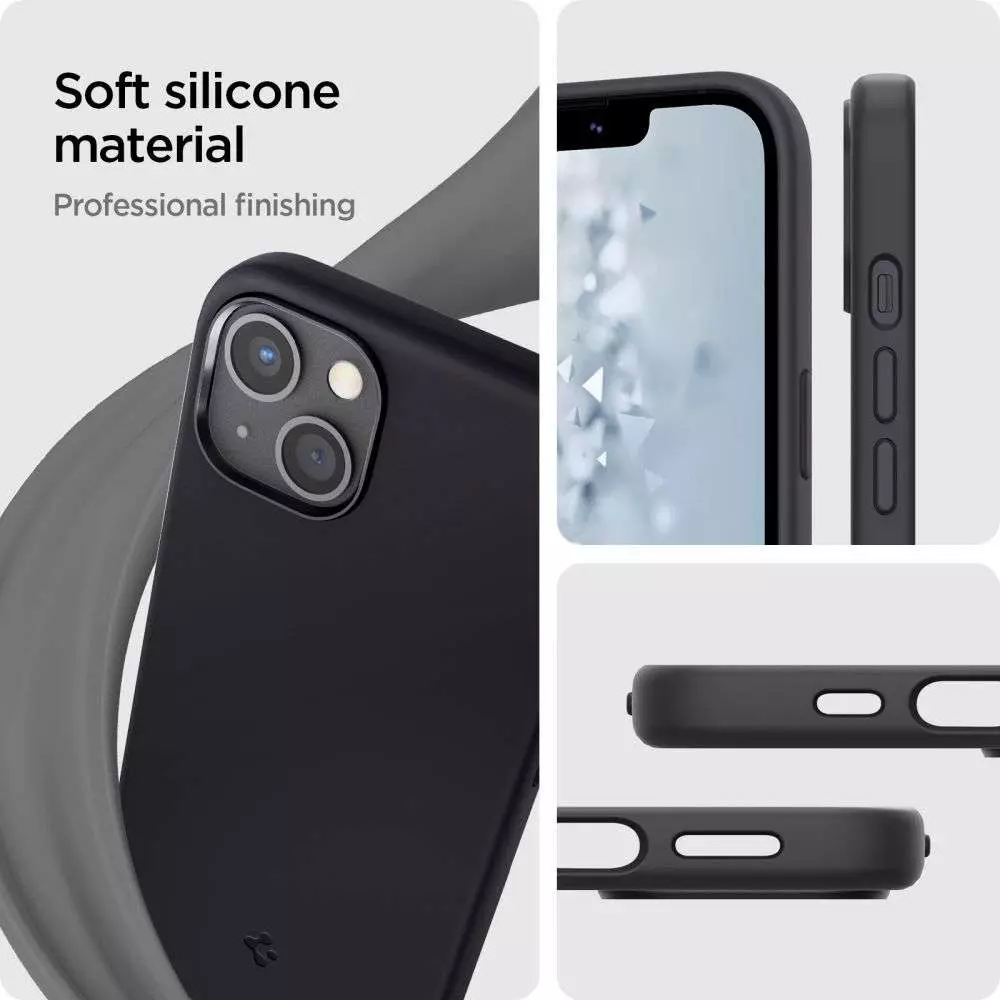 Противоударный чехол бампер Spigen Silicone Fit для iPhone 14 Plus Black (Черный)