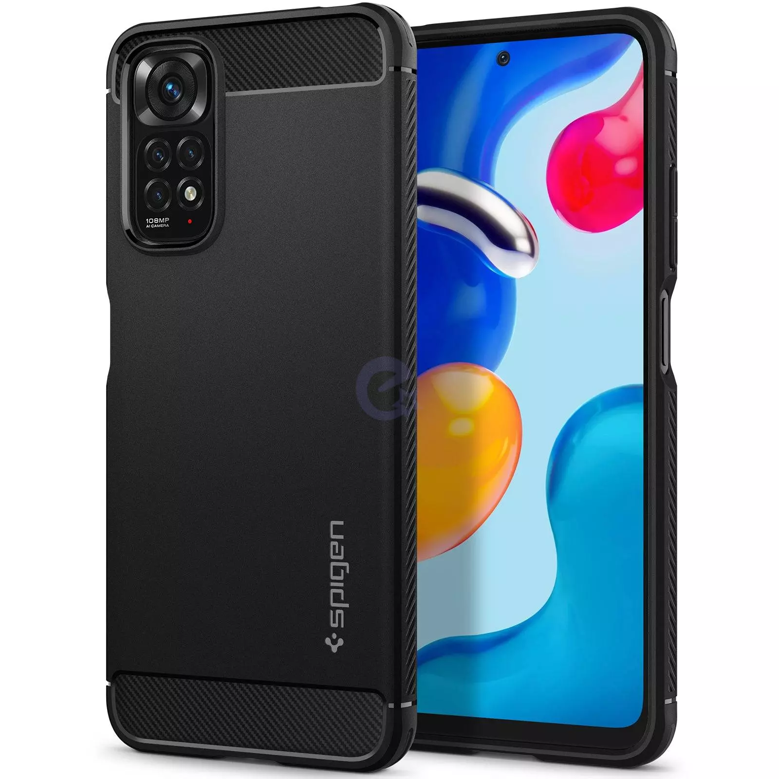 Противоударный чехол бампер Spigen Rugged Armor для Xiaomi Redmi Note 11 / Xiaomi Redmi Note 11S Matte Black (Матовый Черный) ACS04417