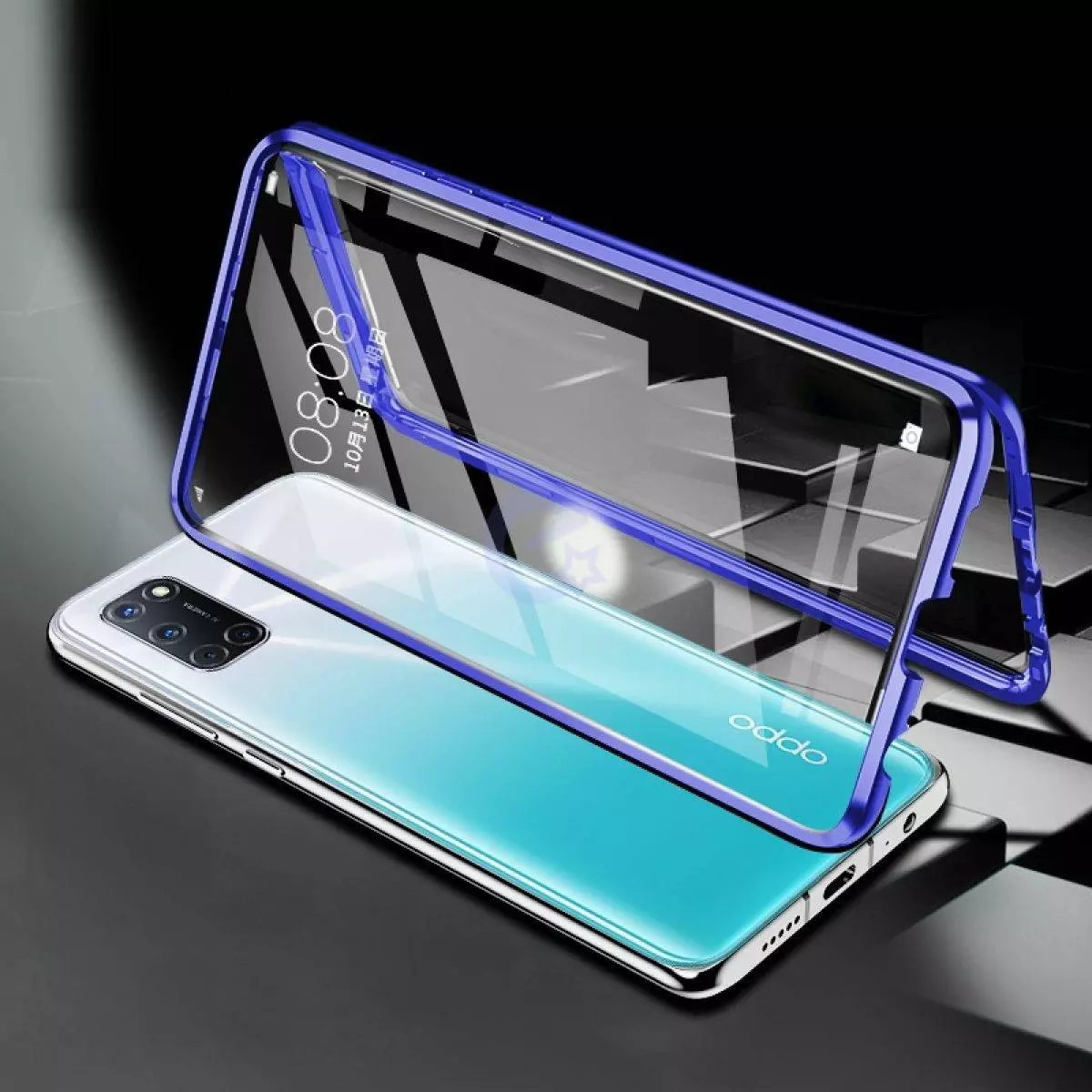 Чехол бампер для Vivo X60 Anomaly Magnetic 360 With Glass Blue (Синий)