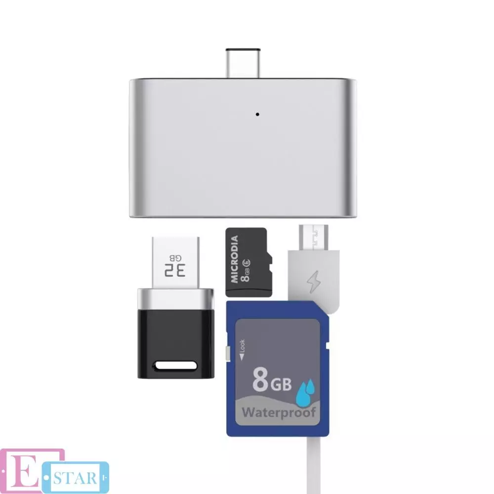 USB-хаб Anomaly 4 in 1 Type-C Card Reader Silver (Серебряный)