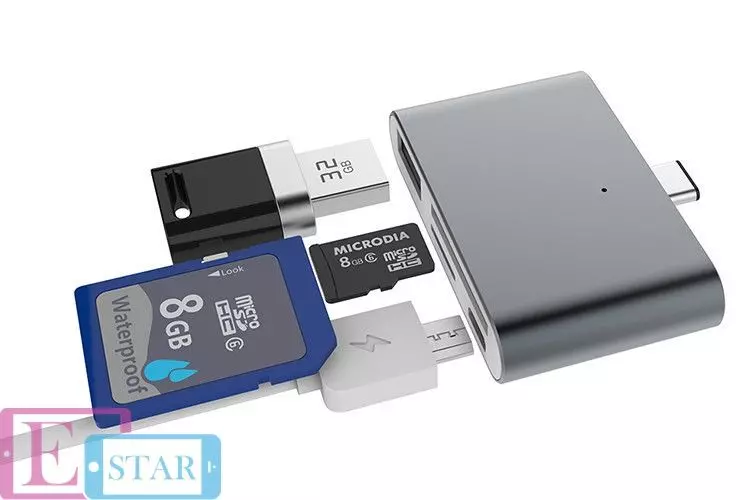 USB-хаб Anomaly 4 in 1 Type-C Card Reader Gray (Серый)