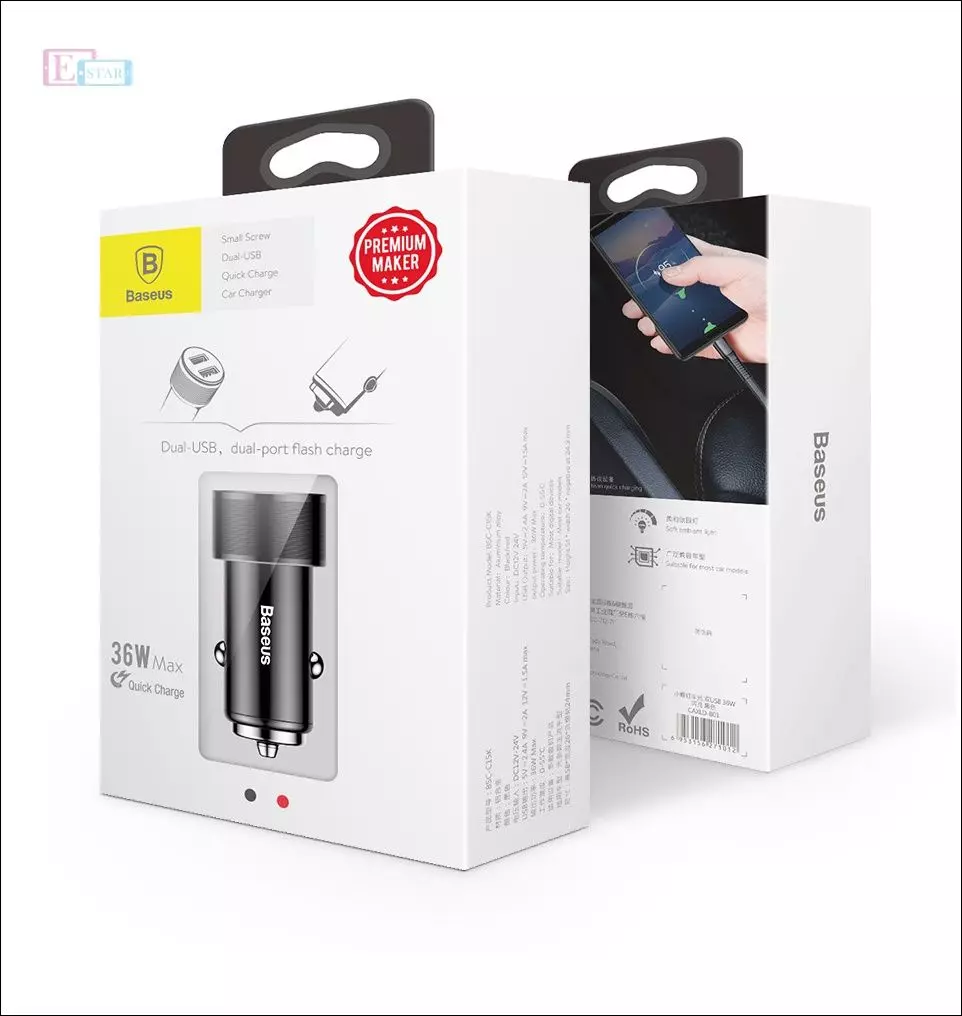 Автомобільна зарядка від прикурювача Baseus Small Screw Dual-USB Black 36W Black (Чорний) CAXLD-B01 Автомобільна зарядка від прикурювача Baseus Small Screw Dual-USB Black 36W Black (Чорний) CAXLD-B01