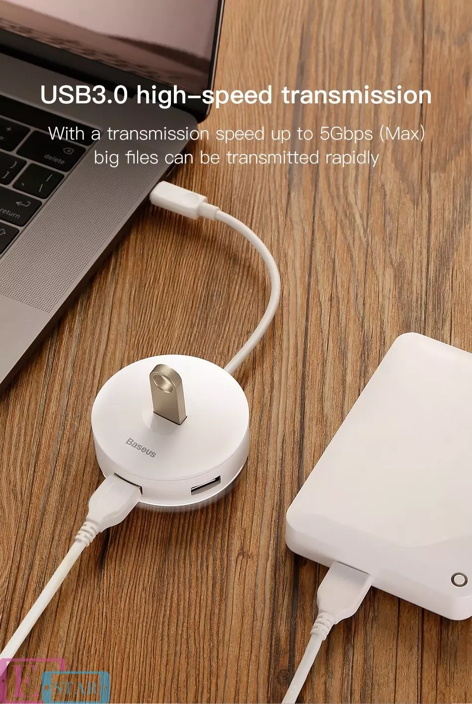 Адаптер Baseus round box HUB adapter Type-C to USB3.0*1+USB2.0*3 White (Белый) C30C-03