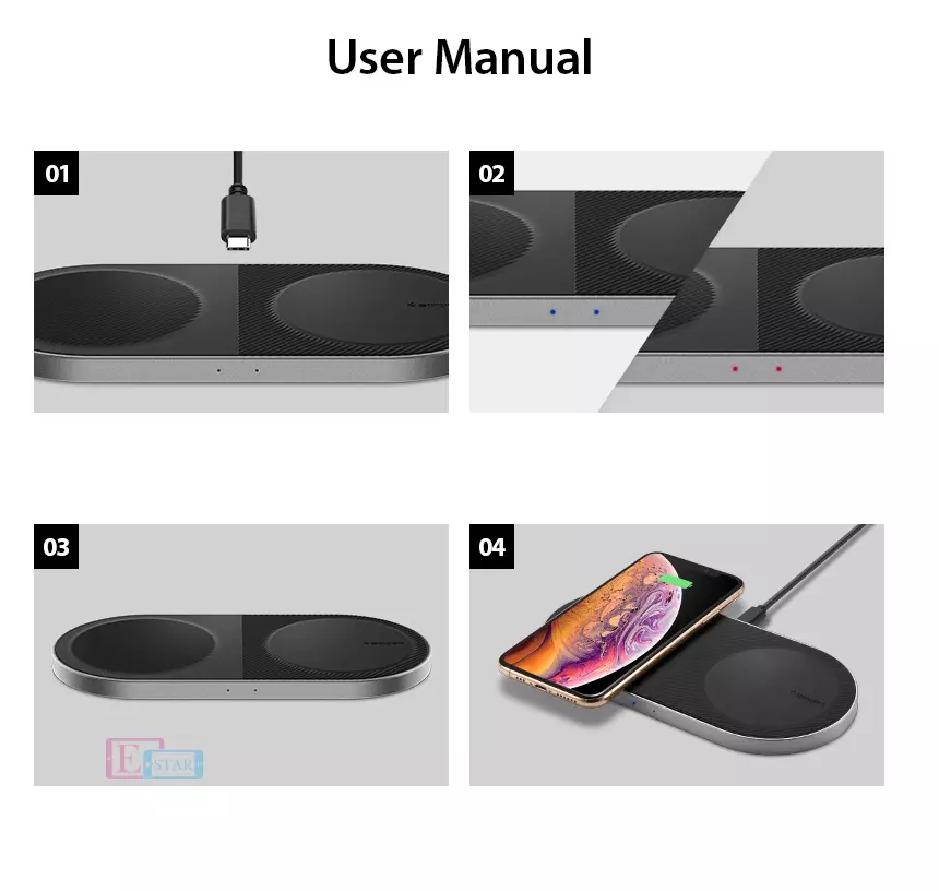 Беспроводное зарядное устройство Spigen Essential Dual High Speed ??Wireless Charger F310W Black (Черный)