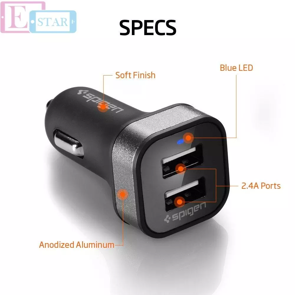 Автомобільна зарядка від прикурювача Spigen 4.8 Amp Dual Port USB Car Charger F24QC для Samsung, Apple, Hyawei, Asus, HTC, Meizu Black (Чорний) Автомобільна зарядка від прикурювача Spigen 4.8 Amp Dual Port USB Car Charger F24QC для Samsung, Apple, Hyawei, Asus, HTC, Meizu Black (Чорний)