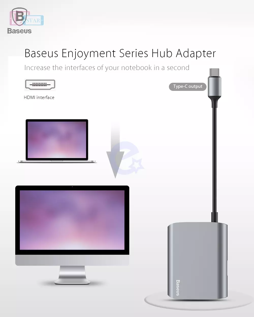 Хаб Baseus Enjoyment Hub Adapter Type C to HDMI / USB 3.0 Deep Gray (Серый) CATSX-B0G