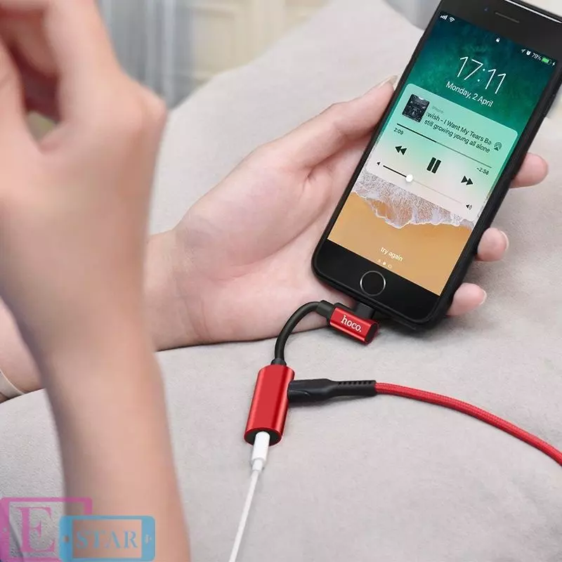 Переходник Hoco LS17 Lightning to 3.5 Jack Red (Красный) Переходник Hoco LS17 Lightning to 3.5 Jack Red (Красный)