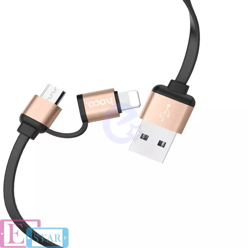 Кабель для зарядки и передачи данных Hoco U23 Resilient 2in1 USB to Lightning Micro-USB Black (Черный)