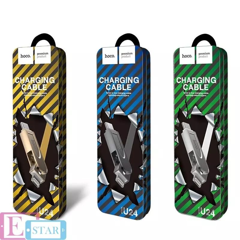 Кабель для зарядки и передачи данных Hoco U24 Refined USB to Lightning Micro-USB Type-C Tarnish (Серый) Кабель для зарядки и передачи данных Hoco U24 Refined USB to Lightning Micro-USB Type-C Tarnish (Серый)