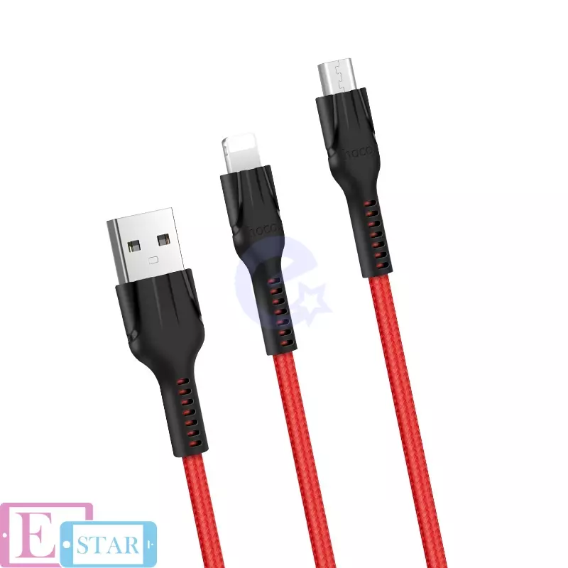 Кабель для зарядки и передачи данных Hoco U31 Benay Lightning Micro-USB Red (Красный)