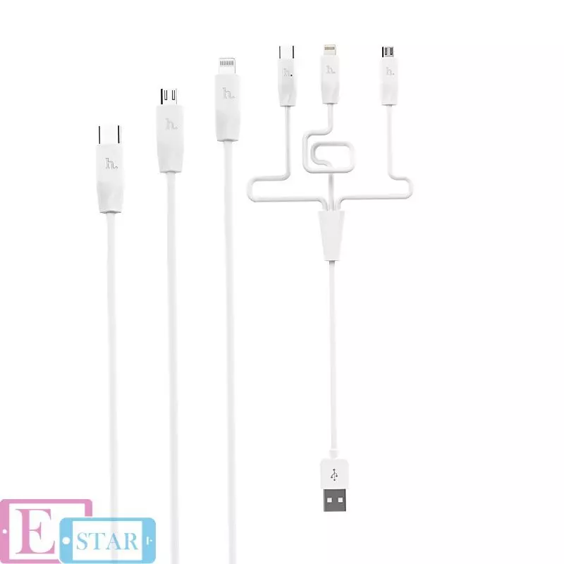 Кабель для зарядки и передачи данных 3 в 1 Hoco X1 Lightning Micro-USB Type-C 1 м White (Белый) Кабель для зарядки и передачи данных 3 в 1 Hoco X1 Lightning Micro-USB Type-C 1 м White (Белый)