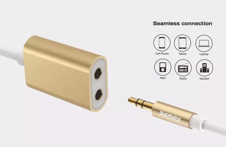 Кабель Remax AUX Sharing 3.5 Mini Jack Gold (Золотой) RL-S20 Кабель Remax AUX Sharing 3.5 Mini Jack Gold (Золотой) RL-S20