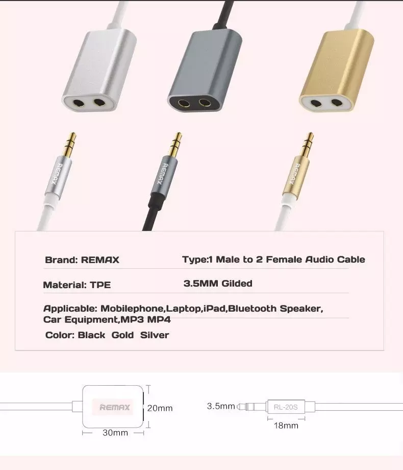 Аудио кабель Remax AUX Splitter 3.5 мм Gray (Серый) RL-S20 Аудио кабель Remax AUX Splitter 3.5 мм Gray (Серый) RL-S20