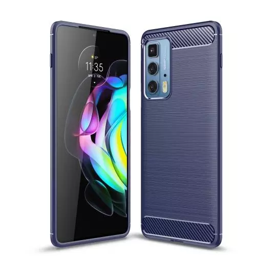 Противоударный чехол бампер для Motorola Edge 20 Pro iPaky Carbon Fiber Blue (Синий)