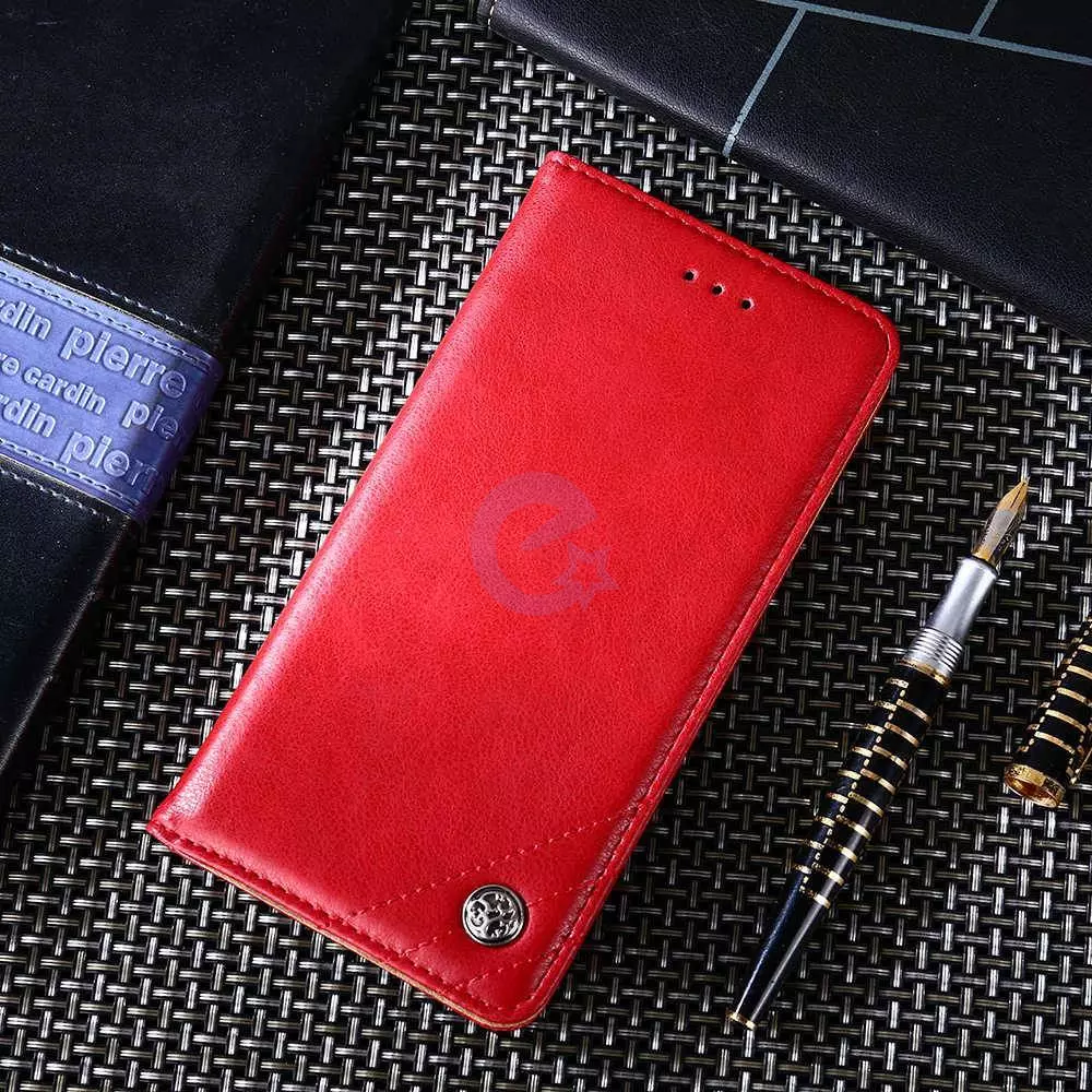 Чехол книжка для Xiaomi Poco M4 Pro idools Retro Red (Красный)
