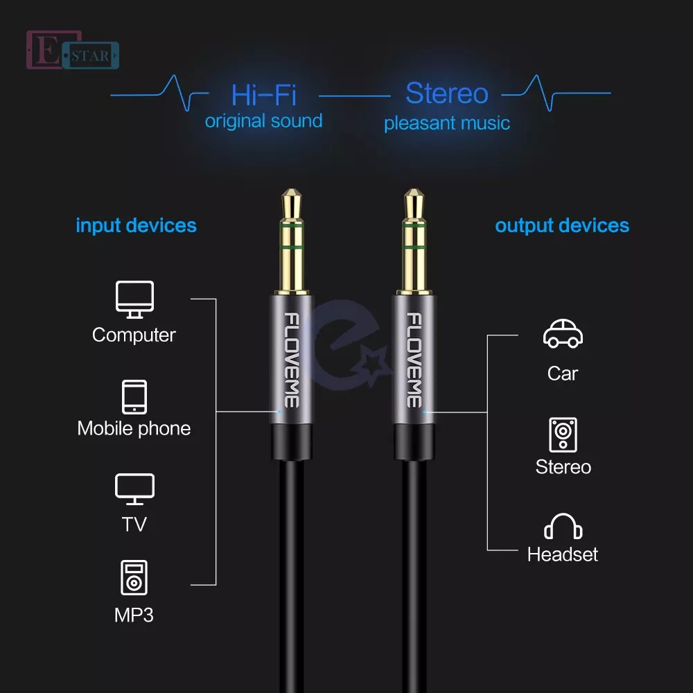 Кабель AUX Floveme Jack 3,5 мм (папа-папа) для смартфонов Black (Черный) Кабель AUX Floveme Jack 3,5 мм (папа-папа) для смартфонов Black (Черный)