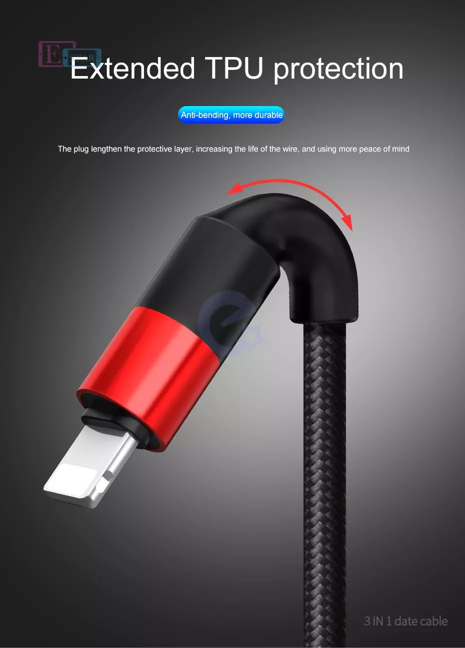 Кабель для зарядки Hoco X26 3 в 1 Three In One Speed Chargin Cable Black/Red (Красный/Черный)