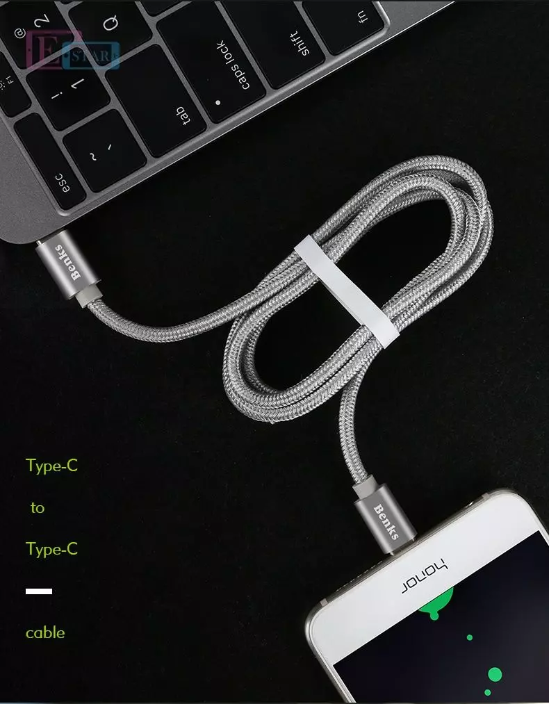 Кабель для зарядки и передачи данных Benks D14 Type C to Type C Charge Cable для смартфонов и планшетов Gray (Серый)