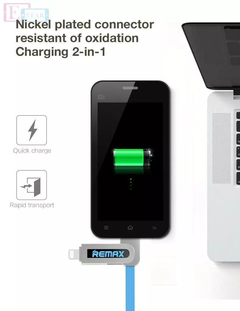 Кабель для заряджання та передачі даних Remax Armor 2in1 Lightning / Micro USB Blue (Синій) RC-067t Кабель для заряджання та передачі даних Remax Armor 2in1 Lightning / Micro USB Blue (Синій) RC-067t