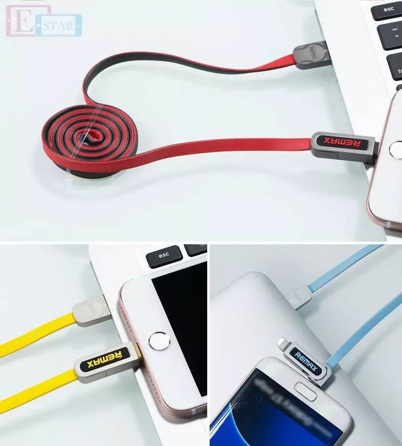 Кабель для заряджання та передачі даних Remax Armor 2in1 Lightning / Micro USB Blue (Синій) RC-067t Кабель для заряджання та передачі даних Remax Armor 2in1 Lightning / Micro USB Blue (Синій) RC-067t