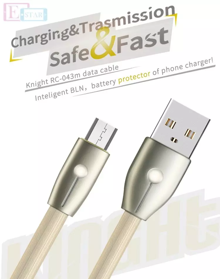 Кабель для зарядки и передачи данных Remax Knight Lightning 1m Gold (Золото) RC-043i