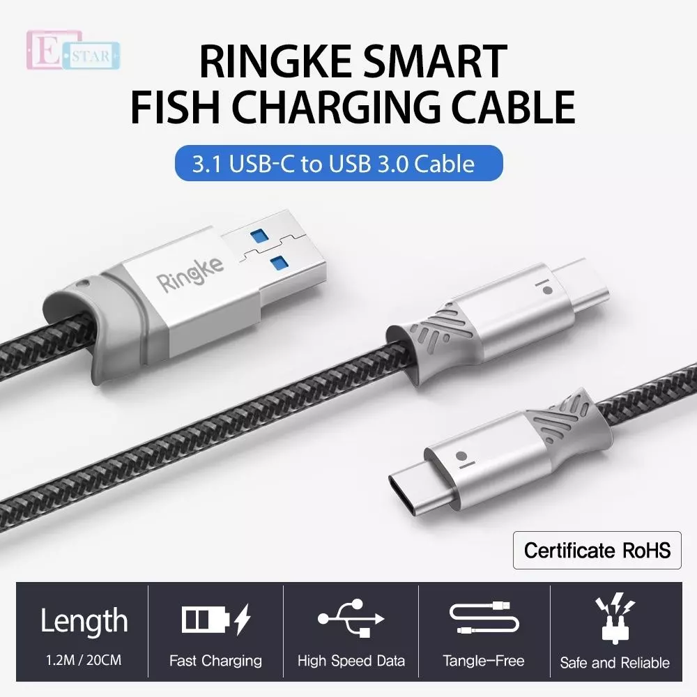 Кабель для заряджання Ringke Fish Cable C-Type Black (Чорний) Кабель для заряджання Ringke Fish Cable C-Type Black (Чорний)