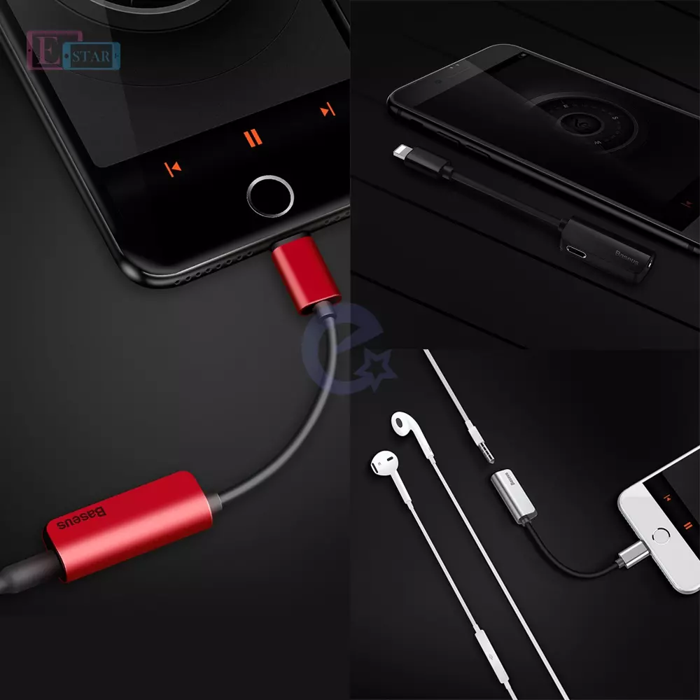 Кабель перехідник Baseus L32 Double Socket Lightning 2in1 to Jack 3.5mm / Lightining Adapter Cable Red (Червоний) CALL32-09
