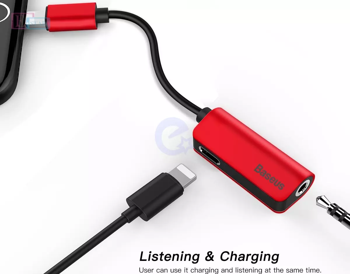 Кабель перехідник Baseus L32 Double Socket Lightning 2in1 to Jack 3.5mm / Lightining Adapter Cable Red (Червоний) CALL32-09