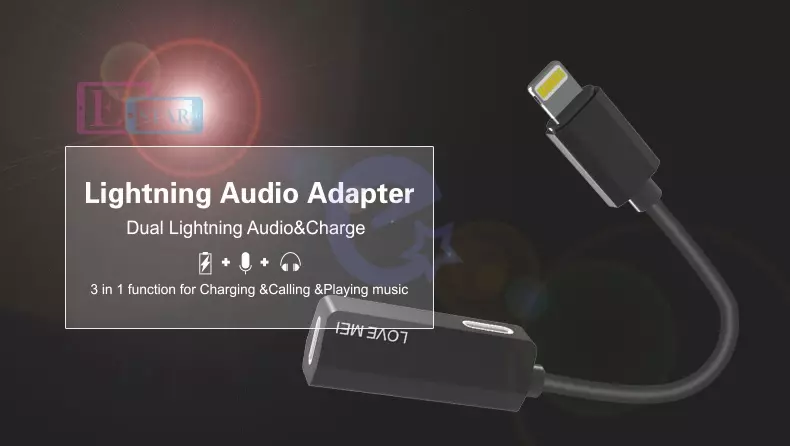 Кабель переходник Lovemei 2 Lightning Audio Adapter Black (Черный)